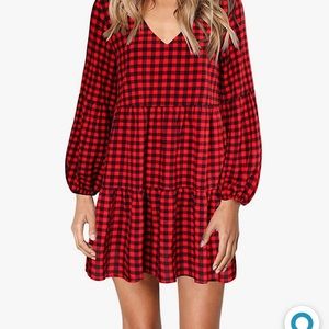 FOWSMON Tunic Dress Cute Printed V Neck NWOT Casual Swing Ruffle Dress M